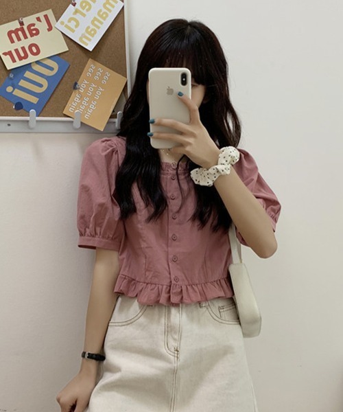 Flugge(フラッジー)の「フリル半袖シャツブラウス(シャツ/ブラウス・レディース・ホワイト/ピンク・LARGE/MEDIUM)」の3枚目の写真