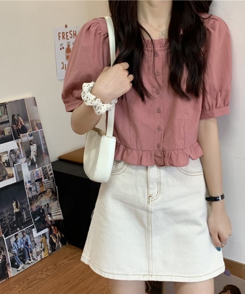 Flugge(フラッジー)の「フリル半袖シャツブラウス(シャツ/ブラウス・レディース・ホワイト/ピンク・LARGE/MEDIUM)」の4枚目の写真
