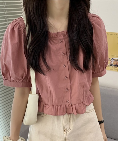 Flugge(フラッジー)の「フリル半袖シャツブラウス(シャツ/ブラウス・レディース・ホワイト/ピンク・LARGE/MEDIUM)」の5枚目の写真