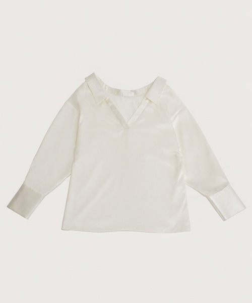 kiehtova（キエトヴァ）の「【kiehtova】EFFORTLESS V-NECK SHIRT/エフォートレスブイネックシャツ KTWR61（シャツ/ブラウス・レディース・ホワイト/ブルー・FREE）」の5枚目の写真
