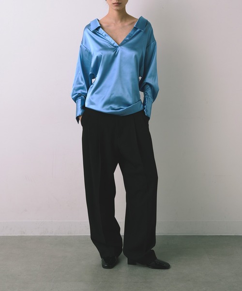 kiehtova（キエトヴァ）の「【kiehtova】EFFORTLESS V-NECK SHIRT/エフォートレスブイネックシャツ KTWR61（シャツ/ブラウス・レディース・ホワイト/ブルー・FREE）」の10枚目の写真