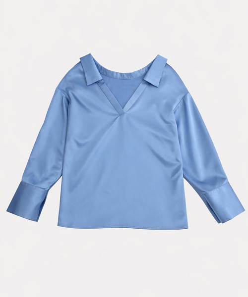 kiehtova（キエトヴァ）の「【kiehtova】EFFORTLESS V-NECK SHIRT/エフォートレスブイネックシャツ KTWR61（シャツ/ブラウス・レディース・ホワイト/ブルー・FREE）」の11枚目の写真