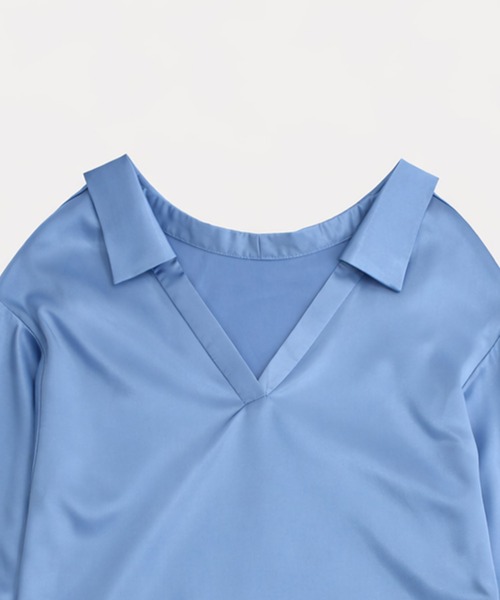 kiehtova（キエトヴァ）の「【kiehtova】EFFORTLESS V-NECK SHIRT/エフォートレスブイネックシャツ KTWR61（シャツ/ブラウス・レディース・ホワイト/ブルー・FREE）」の13枚目の写真