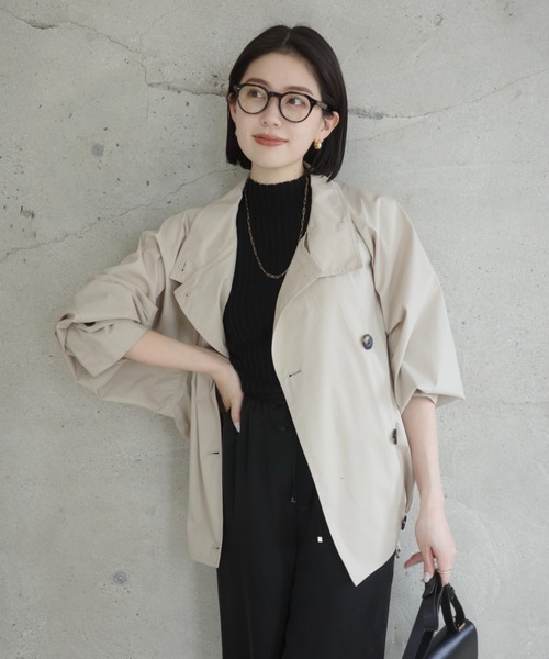 anuans（アニュアンス）の「ライトトレンチミドルブルゾン（ブルゾン・レディース・アイボリー/ブラック/ベージュ・FREE）」の3枚目の写真