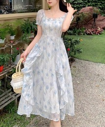 フラワーシフォンティアードワンピース