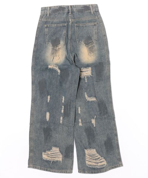 WESTSEA(ウエストシー)の「ダメージデニムパンツ ルーズシルエット ヴィンテージ加工 クラッシュデニム(デニムパンツ・レディース・ブルー・M/L)」の10枚目の写真