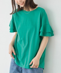 【好機能シリーズ】接触冷感・吸水速乾・UVカット|フレアスリーブタックプルオーバー|華奢見え/きれいめ/オフィスカジュアル/二の腕カバー