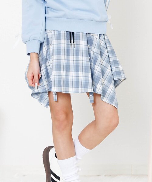 algy(アルジー)の「アシメヘムチェックスカパン(スカート・キッズ・ブラック/グレー/サックスブルー・140/130/160/150)」の3枚目の写真