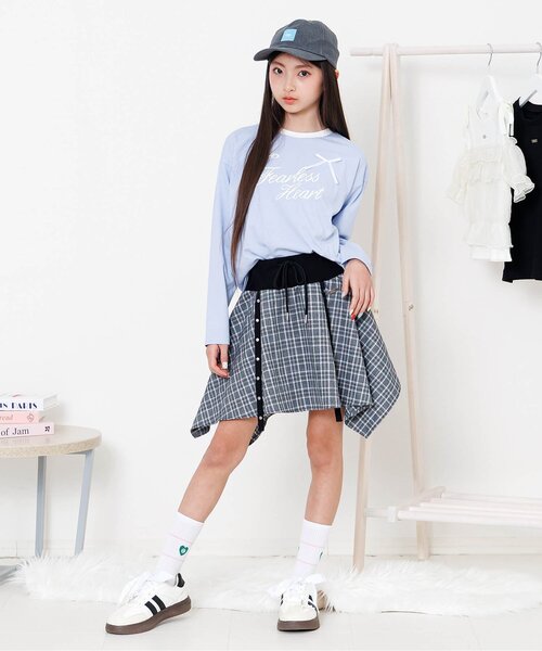 algy(アルジー)の「アシメヘムチェックスカパン(スカート・キッズ・ブラック/グレー/サックスブルー・140/130/160/150)」の10枚目の写真