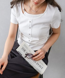 【こなれ感UP/アシメデザイン】テレコレイヤードアシメショートスリーブTシャツ