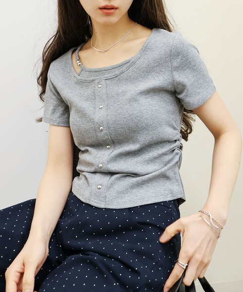 SpRay(スプレイ)の「【こなれ感UP/アシメデザイン】テレコレイヤードアシメショートスリーブTシャツ(Tシャツ/カットソー・レディース・ホワイト/ブラック/グレー/サックスブルー/イエロー・MEDIUM/LARGE)」の12枚目の写真