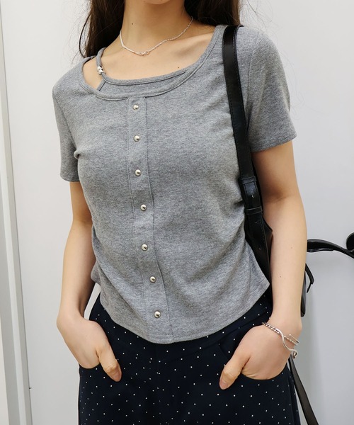 SpRay(スプレイ)の「【こなれ感UP/アシメデザイン】テレコレイヤードアシメショートスリーブTシャツ(Tシャツ/カットソー・レディース・ホワイト/ブラック/グレー/サックスブルー/イエロー・MEDIUM/LARGE)」の9枚目の写真