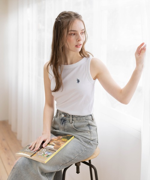 U.S. POLO ASSN.（ユーエスポロアッスン）の「【U.S. POLO ASSN.】clear 別注 リブタンクトップ（タンクトップ・レディース・ブラック/オフホワイト/グレー・F）」の5枚目の写真