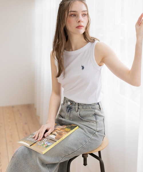 U.S. POLO ASSN.（ユーエスポロアッスン）の「【U.S. POLO ASSN.】clear 別注 リブタンクトップ（タンクトップ・レディース・ブラック/オフホワイト/グレー・F）」の4枚目の写真