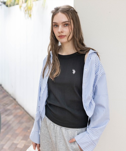 U.S. POLO ASSN.（ユーエスポロアッスン）の「【U.S. POLO ASSN.】clear 別注 リブタンクトップ（タンクトップ・レディース・ブラック/オフホワイト/グレー・F）」の8枚目の写真