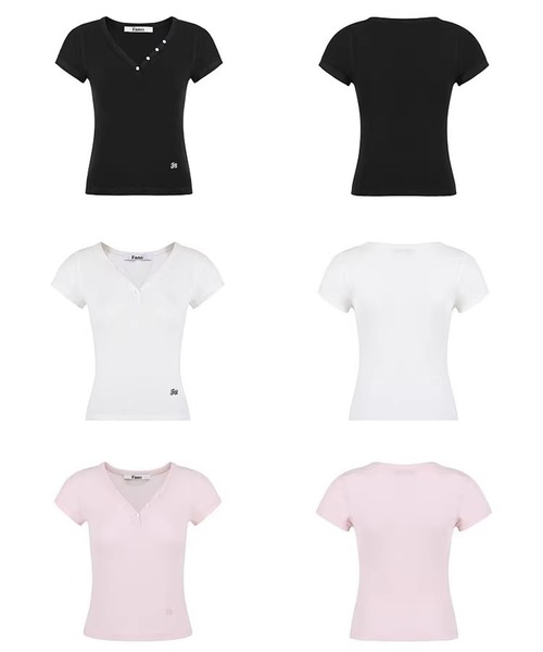 Fano Studios(ファノ ストゥディオズ)の「ハーフボタン シンプル Vネックトップス FX26S126【Fano Studios】【2026SS】(Tシャツ/カットソー・レディース・ピンク/ホワイト/ブラック・L/S/M)」の22枚目の写真