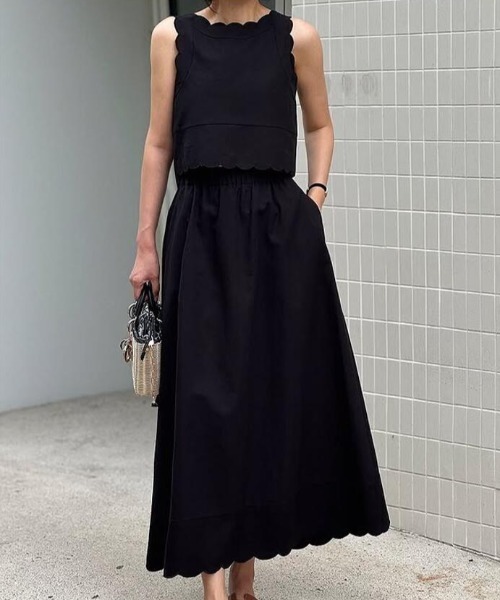 semplice（センプリチェ）の「V ネック ベスト ワイドパンツ セットアップ（セットアップ・レディース・ブラック/ホワイト・F）」の7枚目の写真