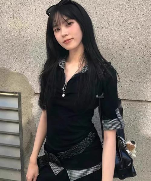 Alvia(アルビア)の「切り替えフェイクレイヤードTシャツ(Tシャツ/カットソー・レディース・ブラック・M)」の1枚目の写真