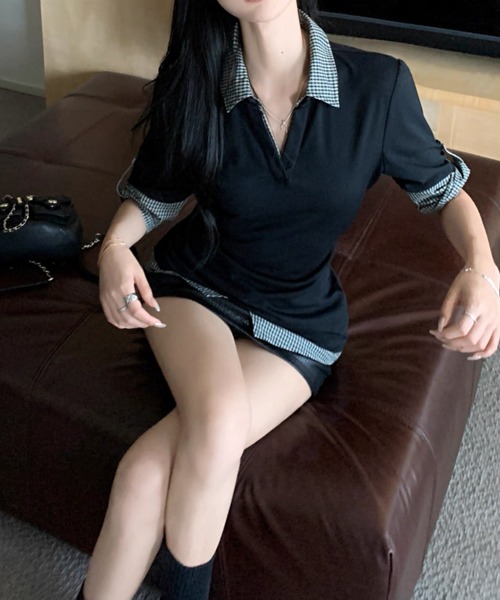 Alvia(アルビア)の「切り替えフェイクレイヤードTシャツ(Tシャツ/カットソー・レディース・ブラック・M)」の2枚目の写真