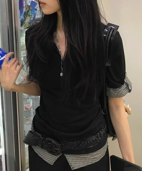 Alvia(アルビア)の「切り替えフェイクレイヤードTシャツ(Tシャツ/カットソー・レディース・ブラック・M)」の4枚目の写真