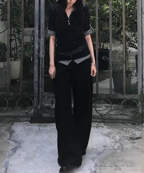 Alvia(アルビア)の「切り替えフェイクレイヤードTシャツ(Tシャツ/カットソー・レディース・ブラック・M)」の9枚目の写真