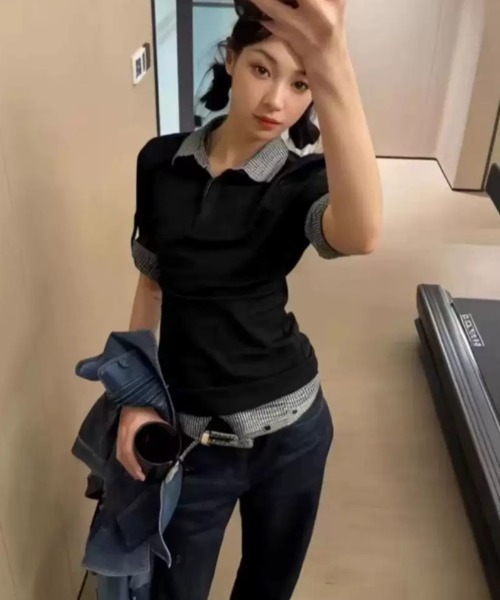 Alvia(アルビア)の「切り替えフェイクレイヤードTシャツ(Tシャツ/カットソー・レディース・ブラック・M)」の12枚目の写真