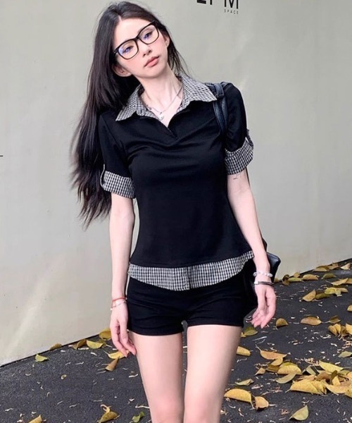 Alvia(アルビア)の「切り替えフェイクレイヤードTシャツ(Tシャツ/カットソー・レディース・ブラック・M)」の13枚目の写真