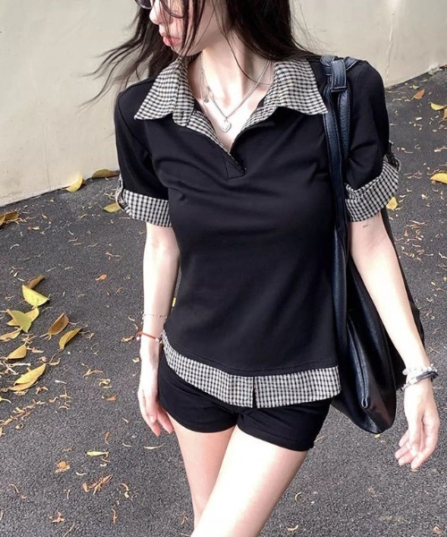Alvia(アルビア)の「切り替えフェイクレイヤードTシャツ(Tシャツ/カットソー・レディース・ブラック・M)」の15枚目の写真