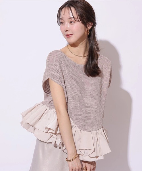 Mystrada（マイストラーダ）の「ボリュームヘムドッキングノースリニット（ニット/セーター・レディース・ピンク/ホワイト/ブラック/グリーン系その他2・38）」の4枚目の写真