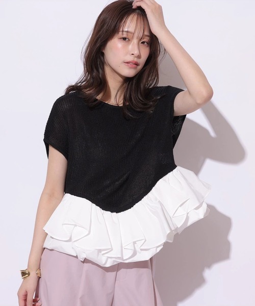 Mystrada（マイストラーダ）の「ボリュームヘムドッキングノースリニット（ニット/セーター・レディース・ピンク/ホワイト/ブラック/グリーン系その他2・38）」の2枚目の写真