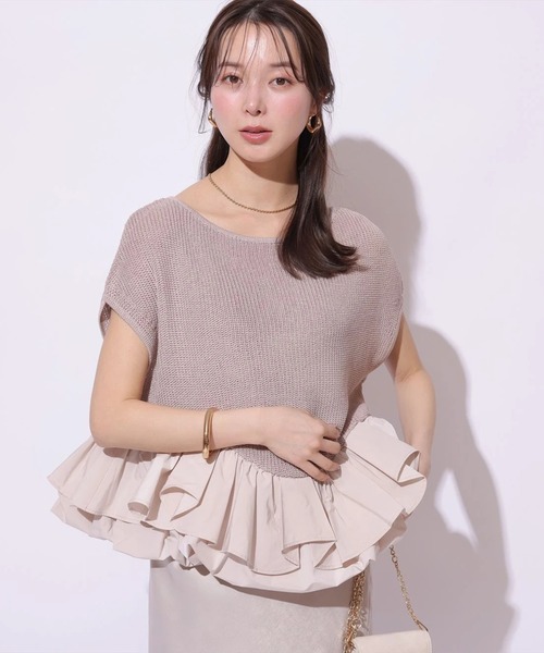 Mystrada（マイストラーダ）の「ボリュームヘムドッキングノースリニット（ニット/セーター・レディース・ピンク/ホワイト/ブラック/グリーン系その他2・38）」の6枚目の写真