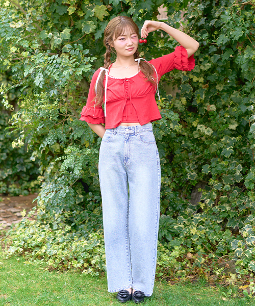 Mi-je(ミジェ)の「フリルスリーブカットカーデセット(Tシャツ/カットソー・レディース・カラフル/レッド・F)」の12枚目の写真