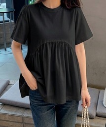 ギャザー切り替えペプラムTシャツ