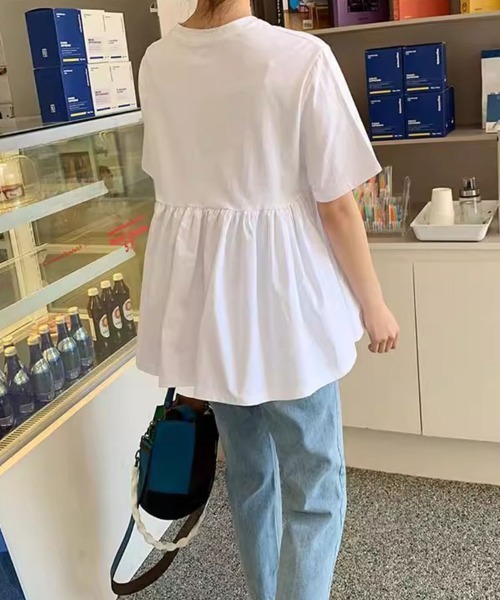 mielu（ミエル）の「ギャザー切り替えペプラムTシャツ（Tシャツ/カットソー・レディース・ブラック/ホワイト・LARGE/MEDIUM）」の7枚目の写真
