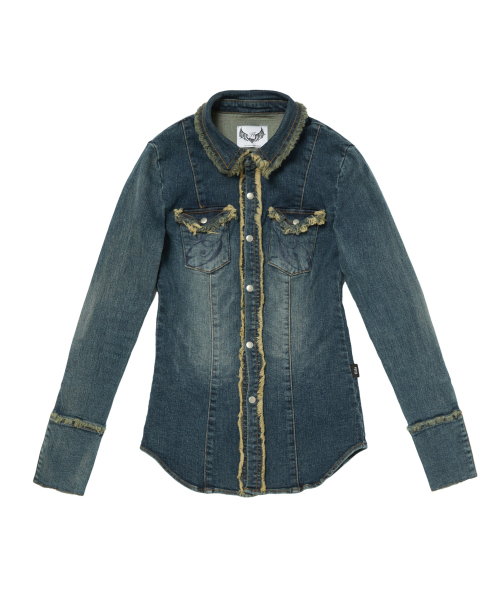 セール】RAW EDGE DENIM OPEN SHIRTS JACKET_BLUE（デニムジャケット 