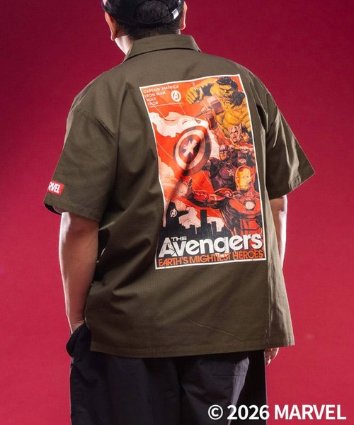 MARVEL」 シャツ 半袖 メンズ 大きいサイズ ワークシャツ