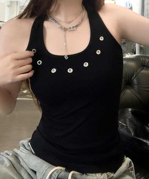 meJane(ミージェーン)の「アイレットタンクトップ(タンクトップ・レディース・ホワイト/ブラック・FREE)」の16枚目の写真