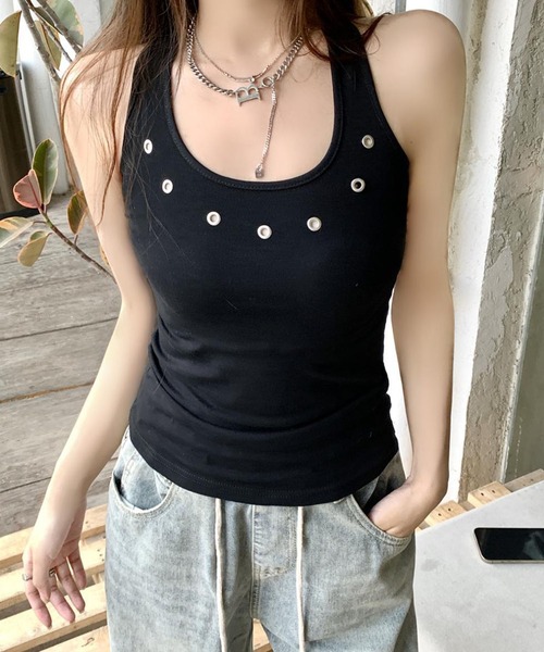 meJane(ミージェーン)の「アイレットタンクトップ(タンクトップ・レディース・ホワイト/ブラック・FREE)」の14枚目の写真