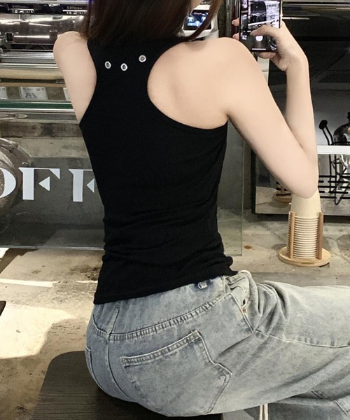 meJane(ミージェーン)の「アイレットタンクトップ(タンクトップ・レディース・ホワイト/ブラック・FREE)」の18枚目の写真