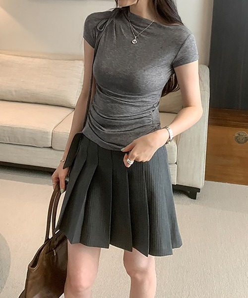 Girly Doll(ガーリードール)の「リボンディティールサイドギャザーTシャツ(Tシャツ/カットソー・レディース・グレー/ホワイト/ブラック・F)」の12枚目の写真