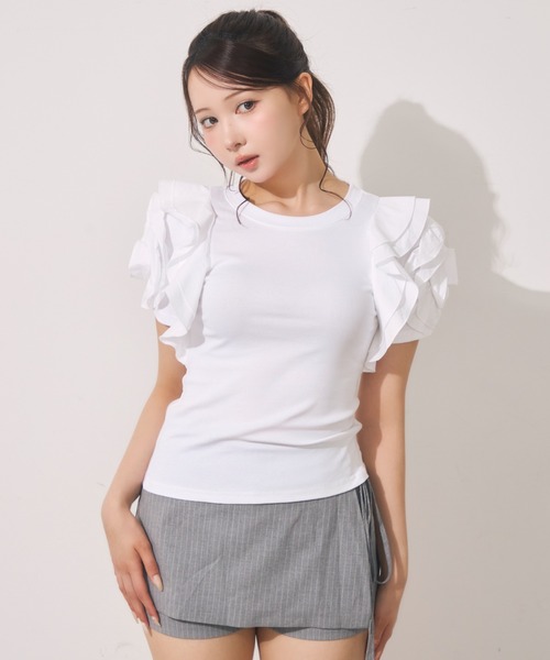 Noelie（ノエリー）の「ローズギャザースリーブTee（Tシャツ/カットソー・レディース・ホワイト/ブラック・FREE）」の5枚目の写真