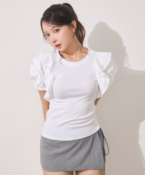 Noelie（ノエリー）の「ローズギャザースリーブTee（Tシャツ/カットソー・レディース・ホワイト/ブラック・FREE）」の8枚目の写真