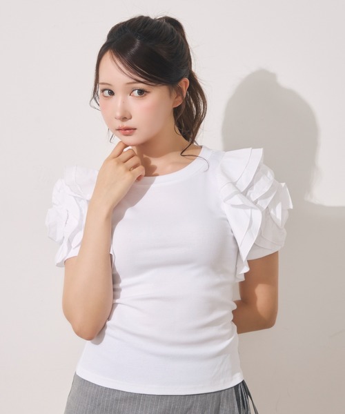 Noelie（ノエリー）の「ローズギャザースリーブTee（Tシャツ/カットソー・レディース・ホワイト/ブラック・FREE）」の9枚目の写真