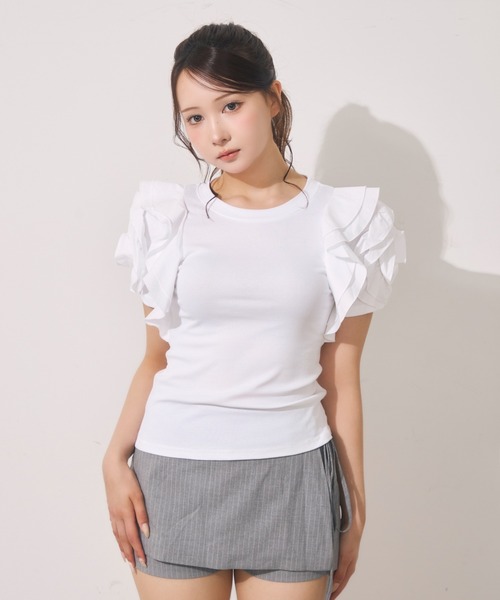 Noelie（ノエリー）の「ローズギャザースリーブTee（Tシャツ/カットソー・レディース・ホワイト/ブラック・FREE）」の12枚目の写真