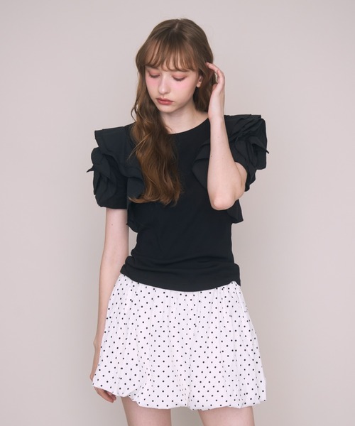 Noelie（ノエリー）の「ローズギャザースリーブTee（Tシャツ/カットソー・レディース・ホワイト/ブラック・FREE）」の13枚目の写真