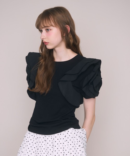 Noelie（ノエリー）の「ローズギャザースリーブTee（Tシャツ/カットソー・レディース・ホワイト/ブラック・FREE）」の16枚目の写真