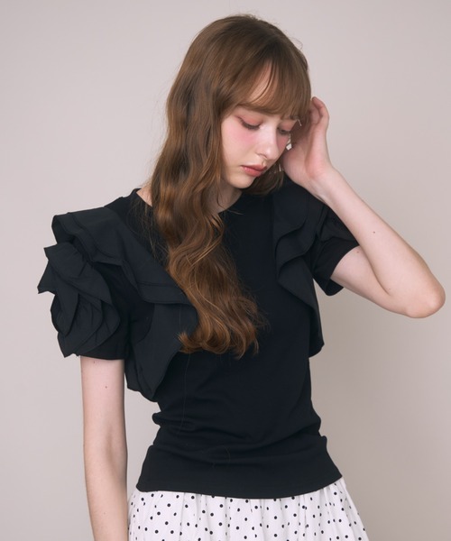 Noelie（ノエリー）の「ローズギャザースリーブTee（Tシャツ/カットソー・レディース・ホワイト/ブラック・FREE）」の21枚目の写真
