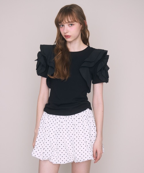 Noelie（ノエリー）の「ローズギャザースリーブTee（Tシャツ/カットソー・レディース・ホワイト/ブラック・FREE）」の22枚目の写真