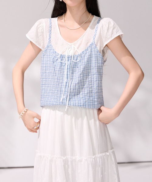 LUCPY(ラクピー)の「ギンガムチェックビスチェレイヤードトップス(その他トップス・レディース・ブルー・X-LARGE/LARGE/MEDIUM/SMALL)」の2枚目の写真