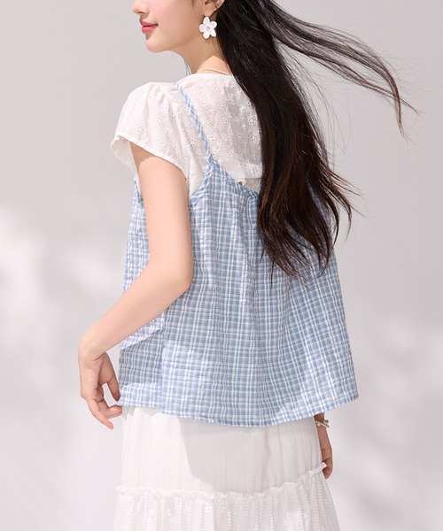 LUCPY(ラクピー)の「ギンガムチェックビスチェレイヤードトップス(その他トップス・レディース・ブルー・X-LARGE/LARGE/MEDIUM/SMALL)」の3枚目の写真